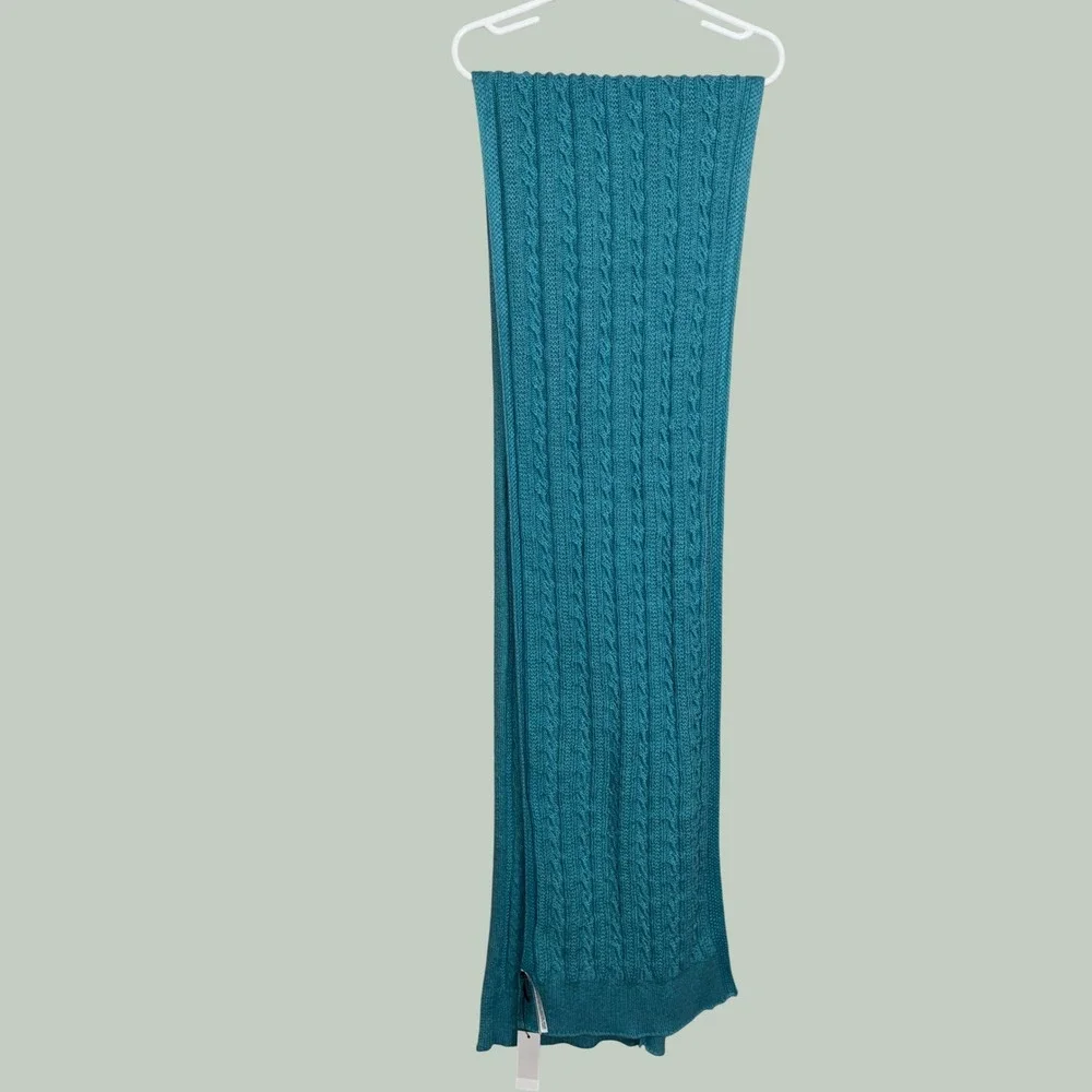 Talbots Cable Knit Scarf Women OS Turquoise Blue Extra Long Soft Cozy Winter